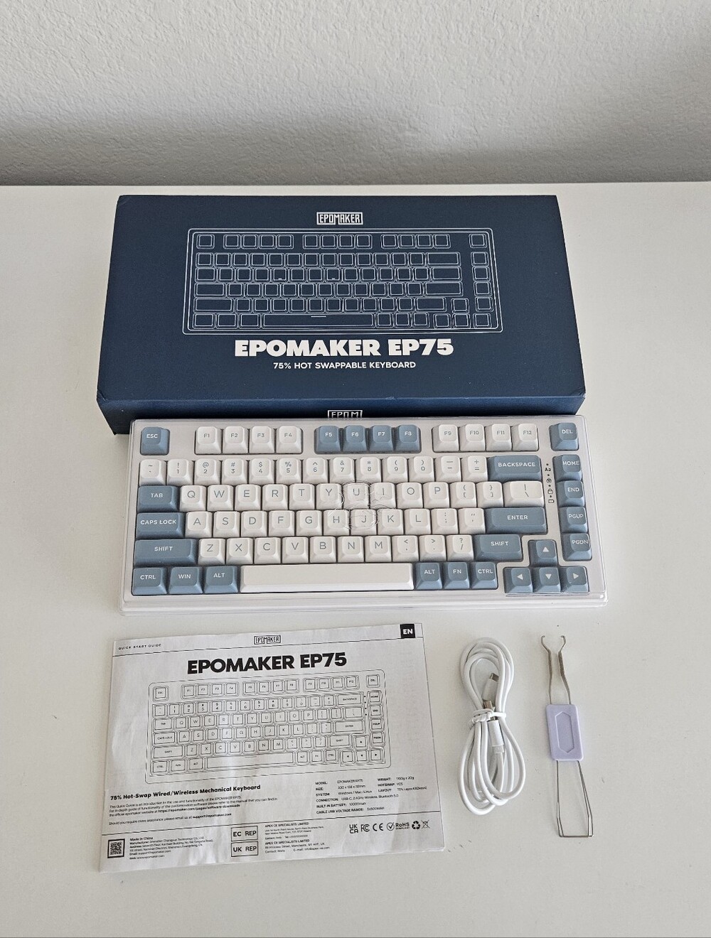Epomaker EP75 75% Hot-Swappable Mechanical Keyboard White Gaming Computer RPG